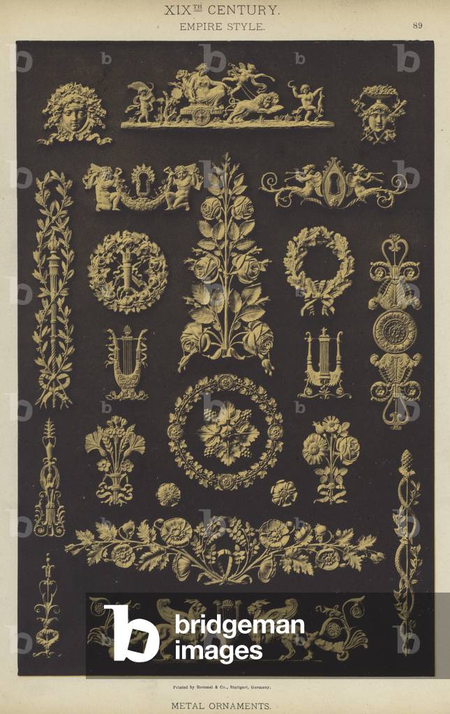 XIXth Century, Empire Style, Metal Ornaments (colour litho)