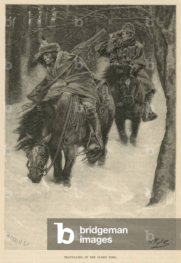 Travelling in the olden time (engraving)