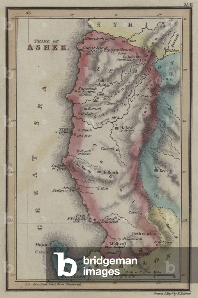 Tribe of Asher (coloured engraving)