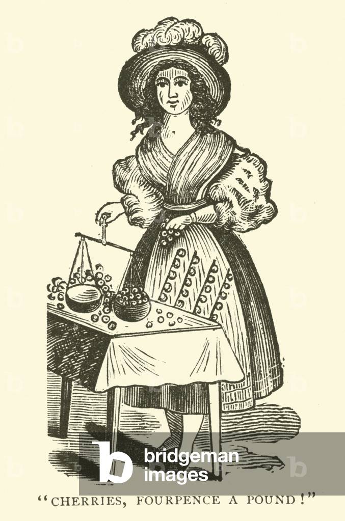 Cherry seller (woodcut)
