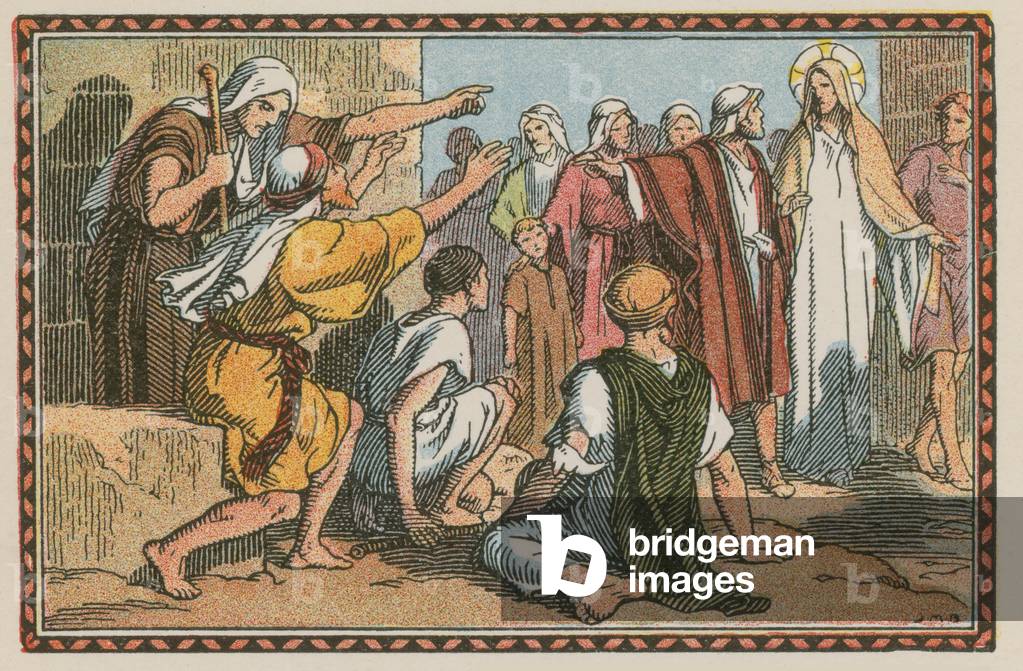 Scene from the life of Jesus (coloured engraving)