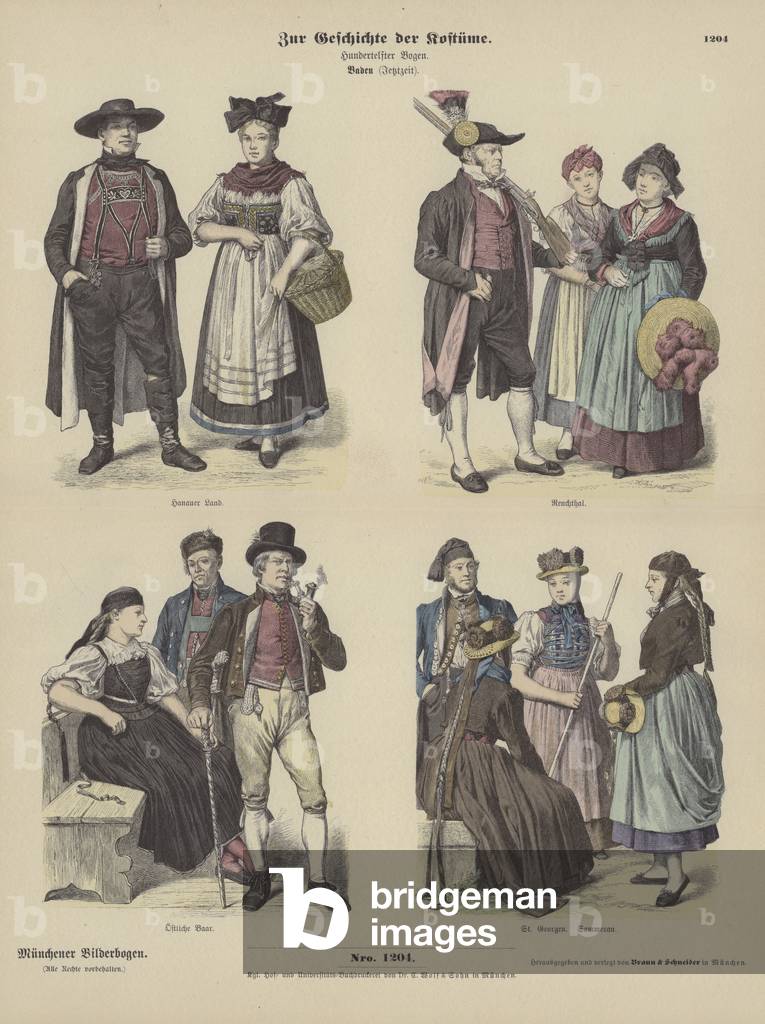 Costumes of Baden, Germany, 19th Century (coloured engraving)