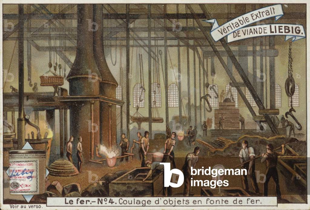 Liebig card featuring the iron industry (colour litho)