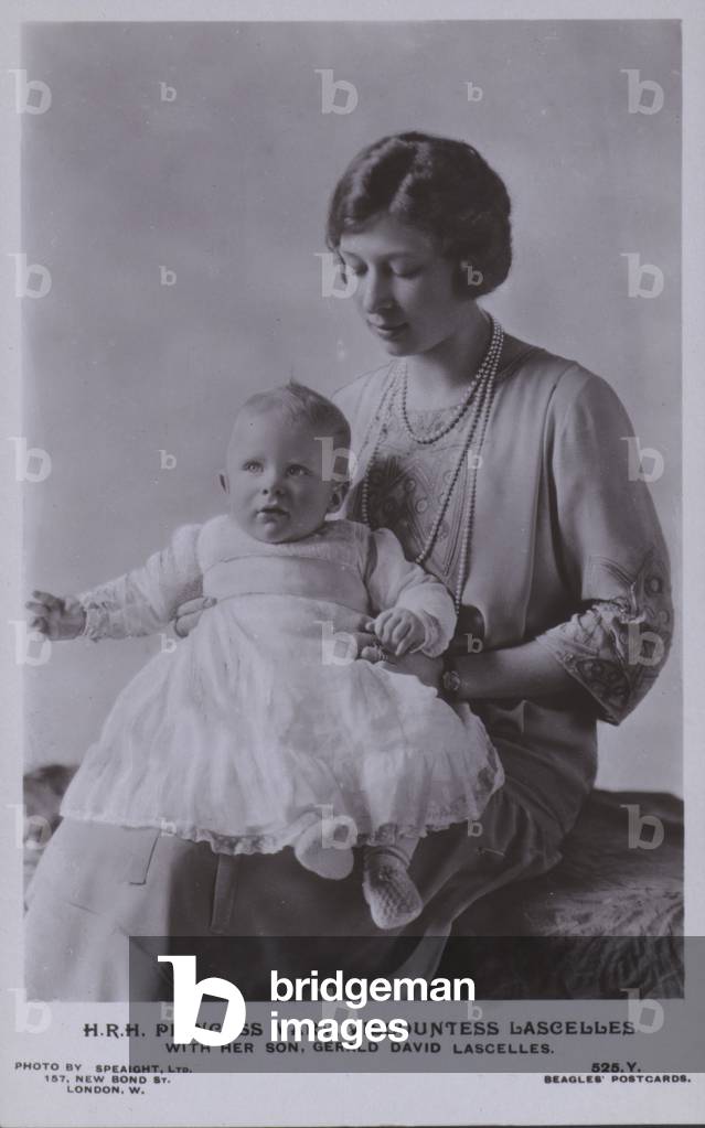 HRH Princess Mary, Viscountess Lascelles with her son, Gerald David Lascelles (b/w photo)