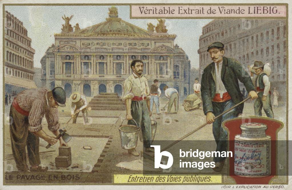 Liebig card featuring road maintenance (colour litho)