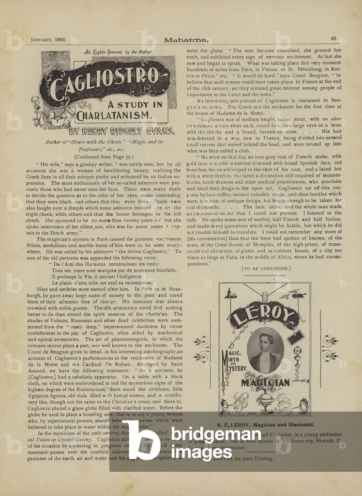 R F Leroy, Magician and Illusionist (litho)