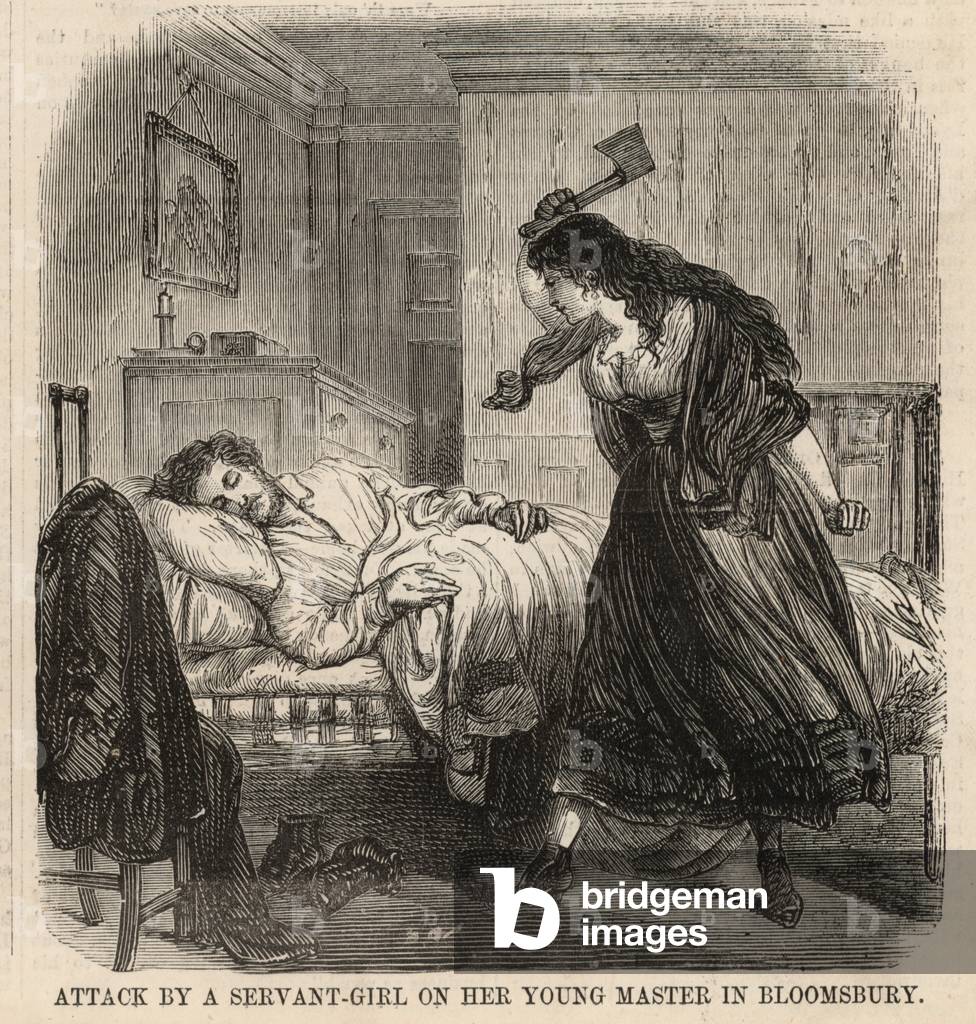 Attack by a servant girl on her young master in Bloomsbury (engraving)