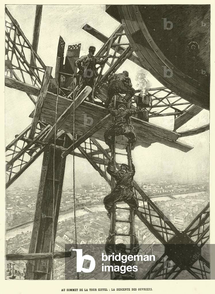 Au Sommet de la Tour Eiffel, La Descente des Ouvriers (engraving)