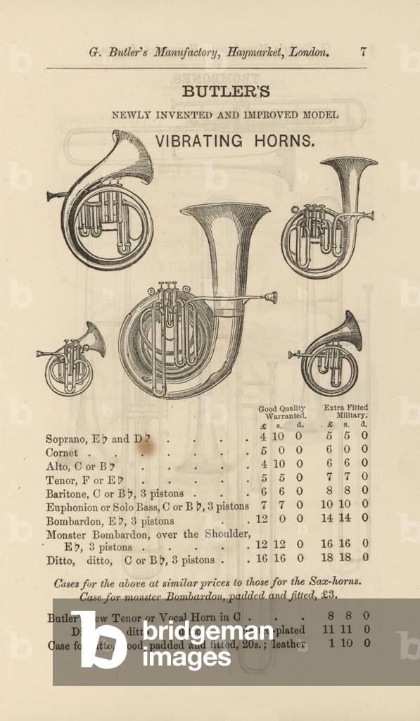 Page from G Butler's Illustrated Catalogue of Musical Instruments (engraving)