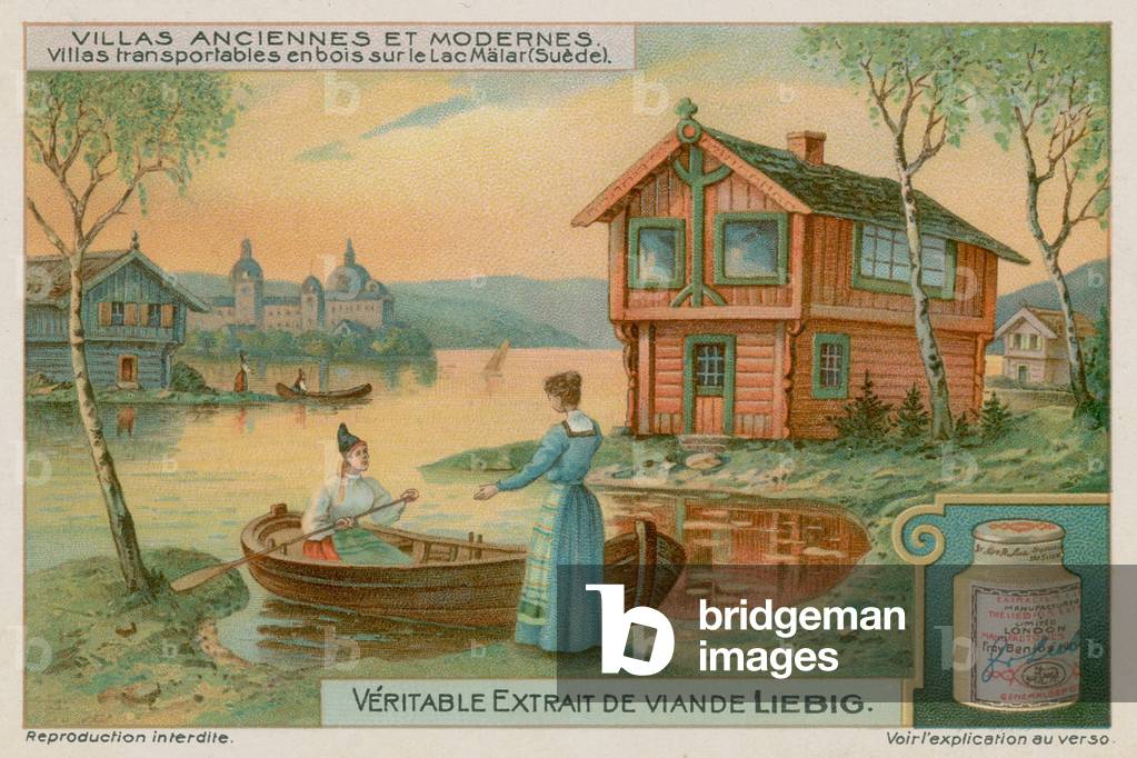 Moveable houses on Lake Malaren in Sweden (chromolitho)