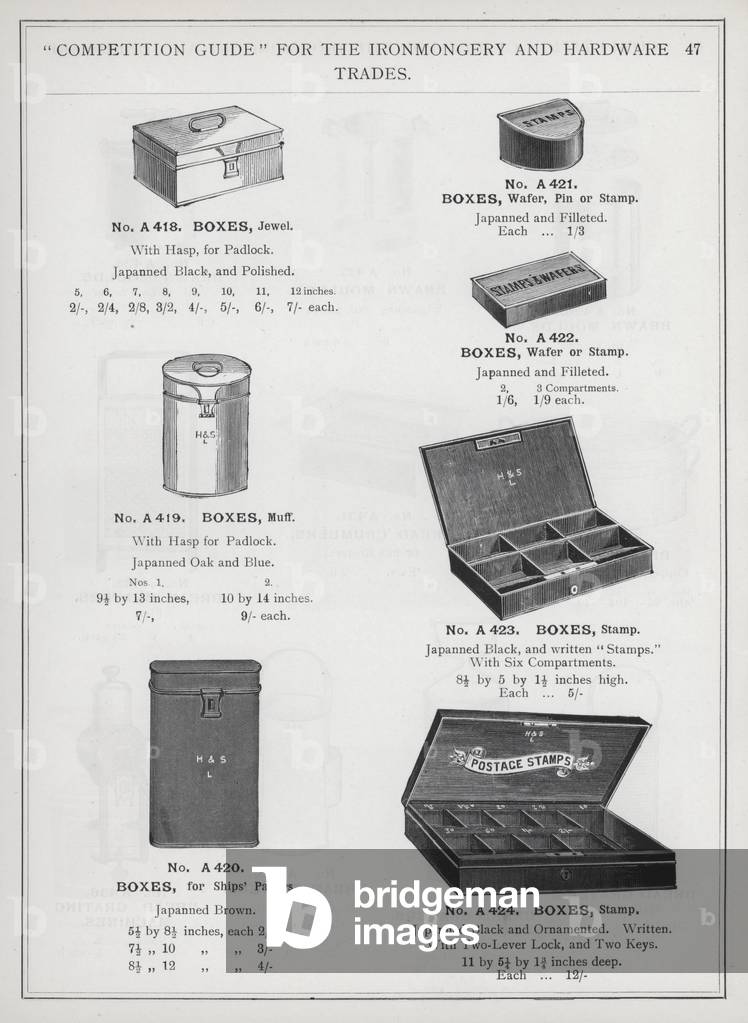 Page of catalogue for the Ironmongery and Hardware Trades, c 1895 (litho)