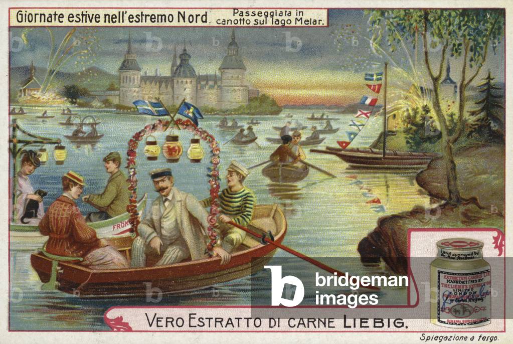 Boating on Lake Malar, Sweden (chromolitho)