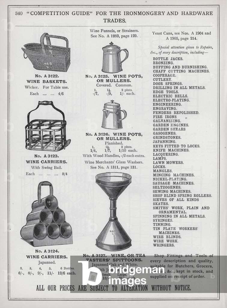 Page of catalogue for the Ironmongery and Hardware Trades, c 1895 (litho)
