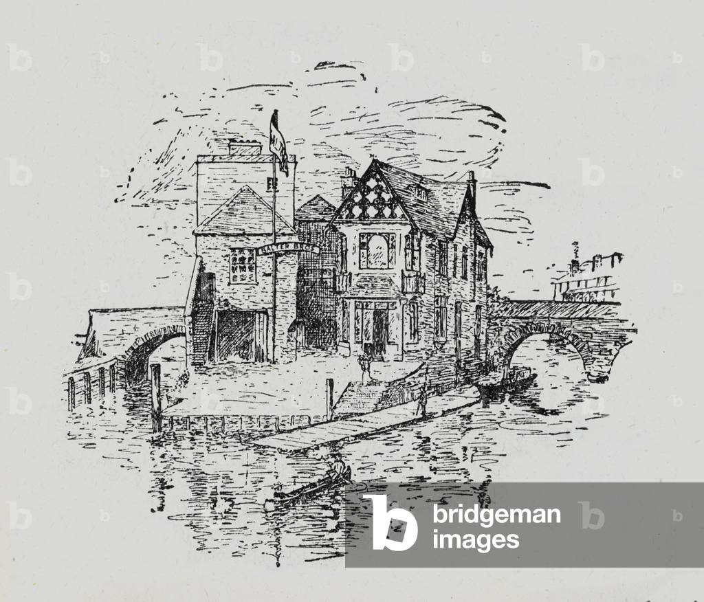 Folly Bridge, Oxford (litho)