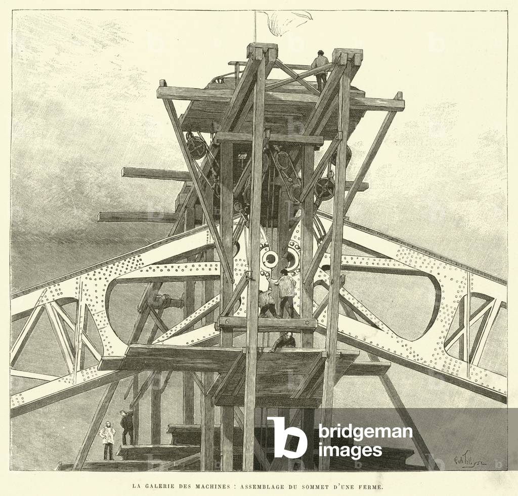 La Galerie des Machines, Assemblage du Sommet d'une Ferme (engraving)