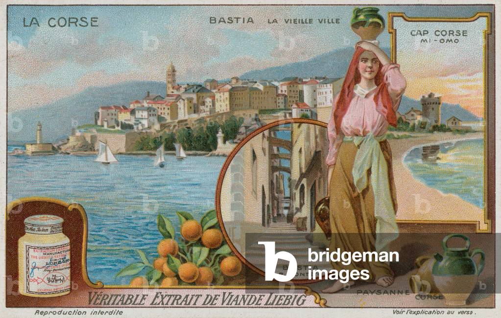 Bastia, Cap Corso and a peasant girl (chromolitho)