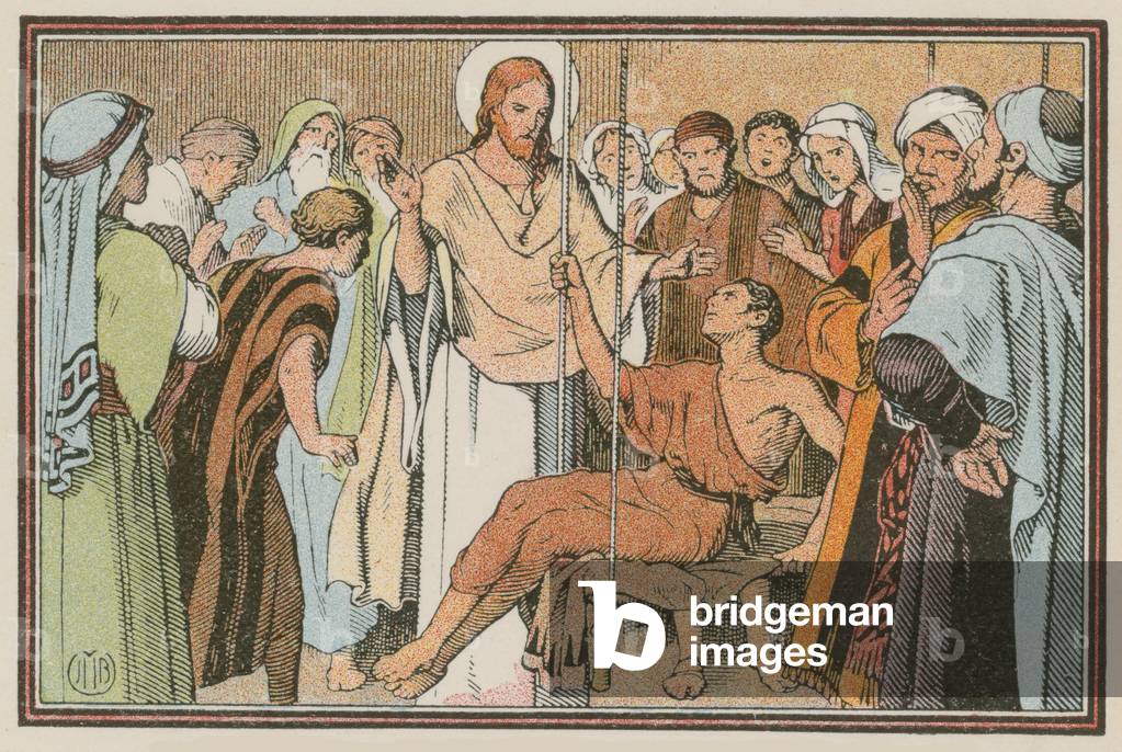 Scene from the life of Jesus (coloured engraving)