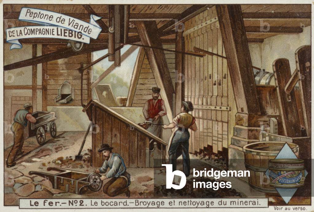 Liebig card featuring the iron industry (colour litho)