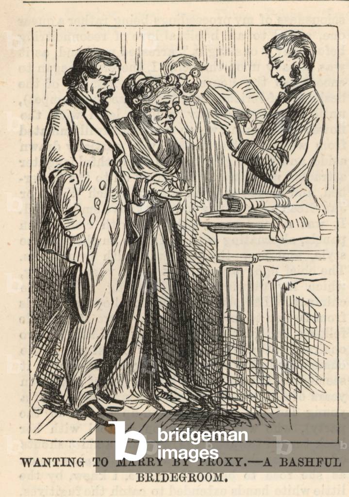Wanting to marry by proxy; A bashful bridegroom (engraving)