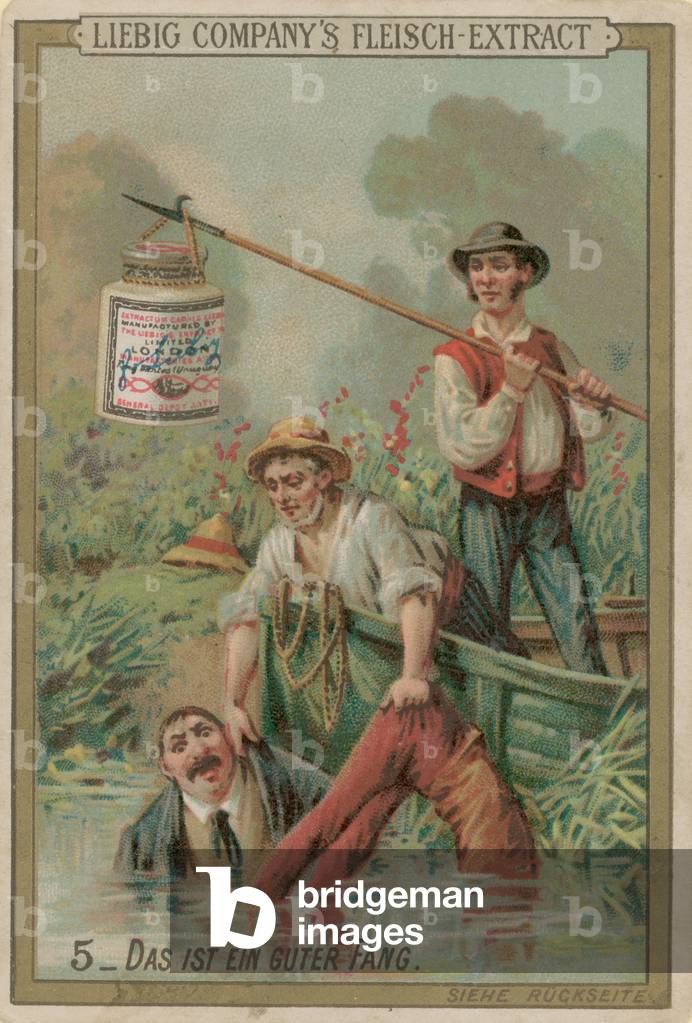 Fisherman Being Pulled out of the River (chromolitho)