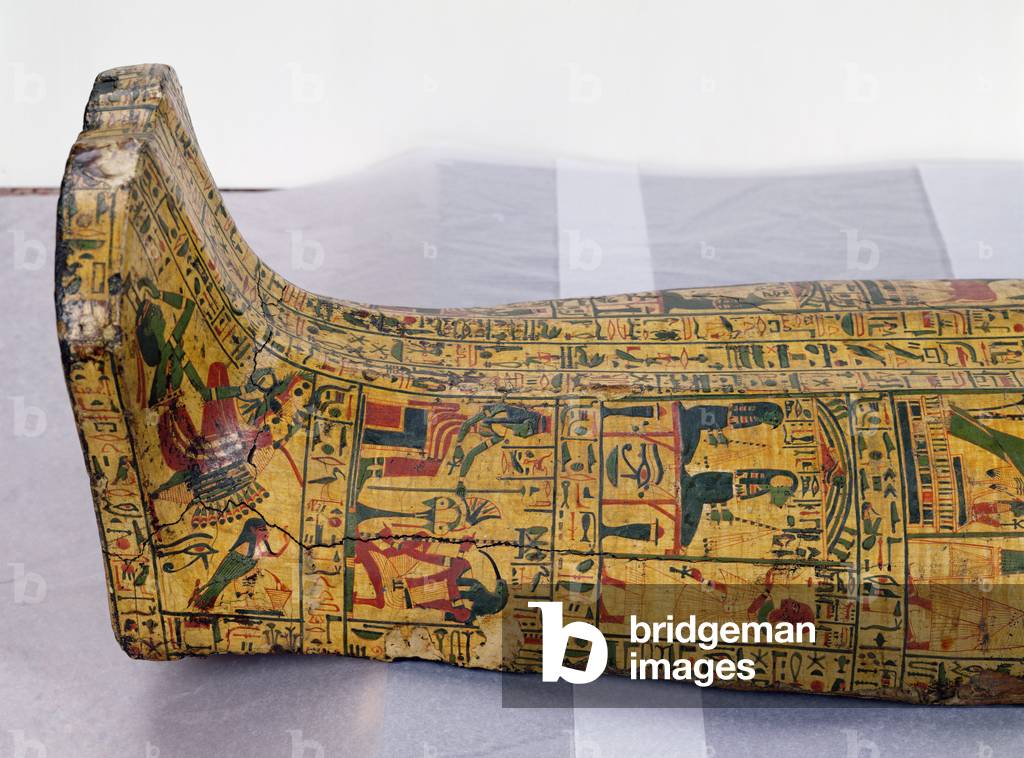Detail of the outer coffin of the mummy of Nesyamun, possibly found at Deir El-Bahri, New Kingdom, c.1100 BC (painted wood)