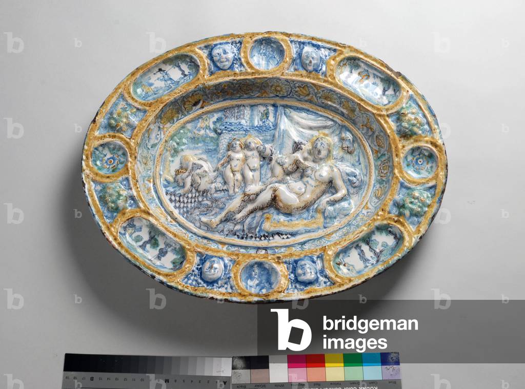 Dish with La Fecondite, 1661-88 (tin-glazed earthenware)