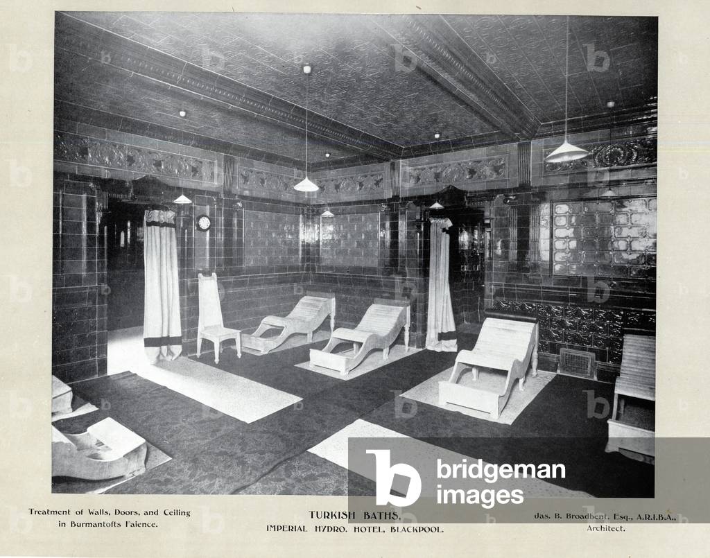 Burmantoft Tiles in the Turkish Baths at the Imperial Hydro Hotel, Blackpool, Burmantofts Catalogue, 1902 (b/w photo)