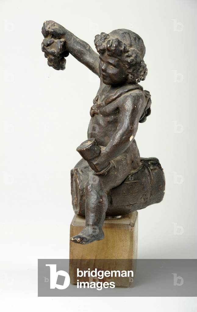 Cherub on a Wine cask (painted plaster)