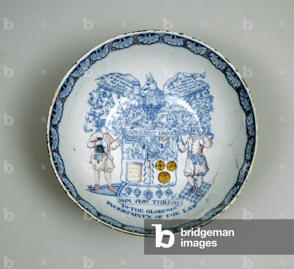 Interior of the 'Glorious Incertainity of the Law' bowl, c.1760 (tin-glazed earthenware)