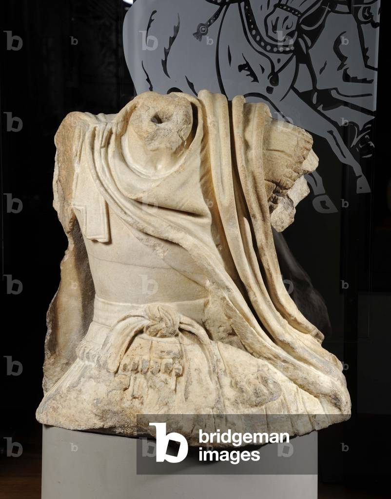 Torso of Lucio Licinio Murena inspired by the horseback Alexander of the bronze group of Lysippos dedicated to Dion, 67 AD (marble)