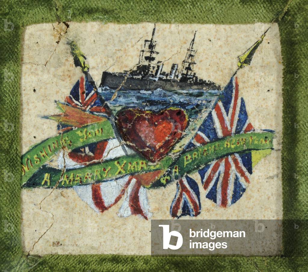 Decorated biscuit, Christmas Card, 'Xmas 1914'