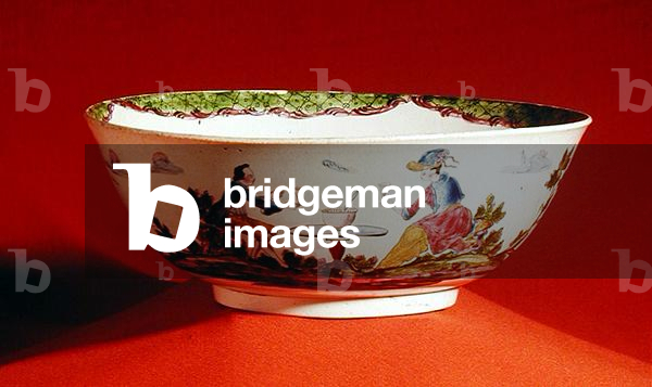 Bowl, decorated in Leeds with punch drinkers, c.1770 (creamware)