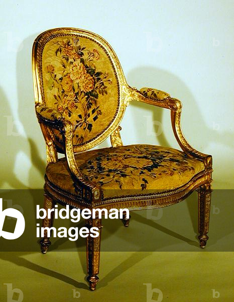 Stuhl mit Gobelins-Tapisserie-Polsterung, Rahmen von Fell und Turton, 1771 (Foto)