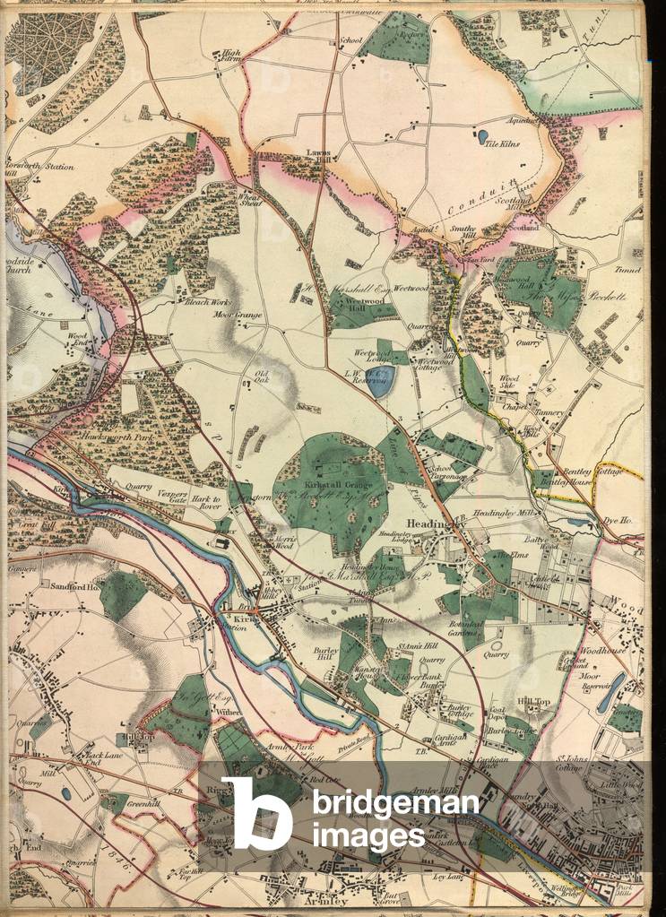 Map showing Toll Bar House, Morris Lane, Kirkstall, West Yorkshire, 1849 (colour litho)
