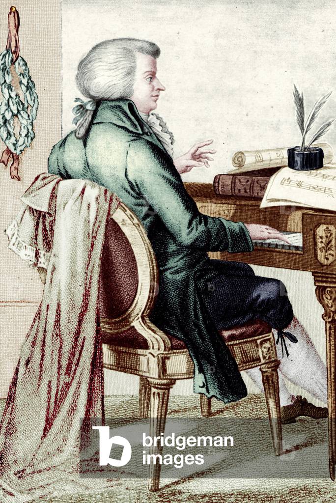 Wolfgang Amadeus Mozart composing at the piano by Johann Bosio. Austrian Composer (1756-1791).
