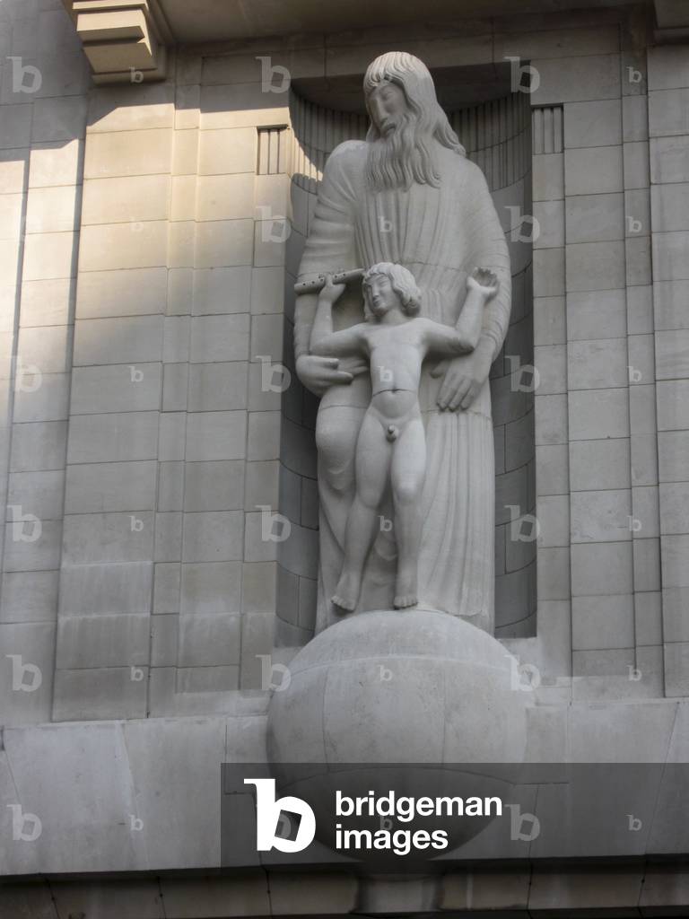 Prospero and Ariel sculptural relief from the Broadcasting House in Portland Place, London (photo)