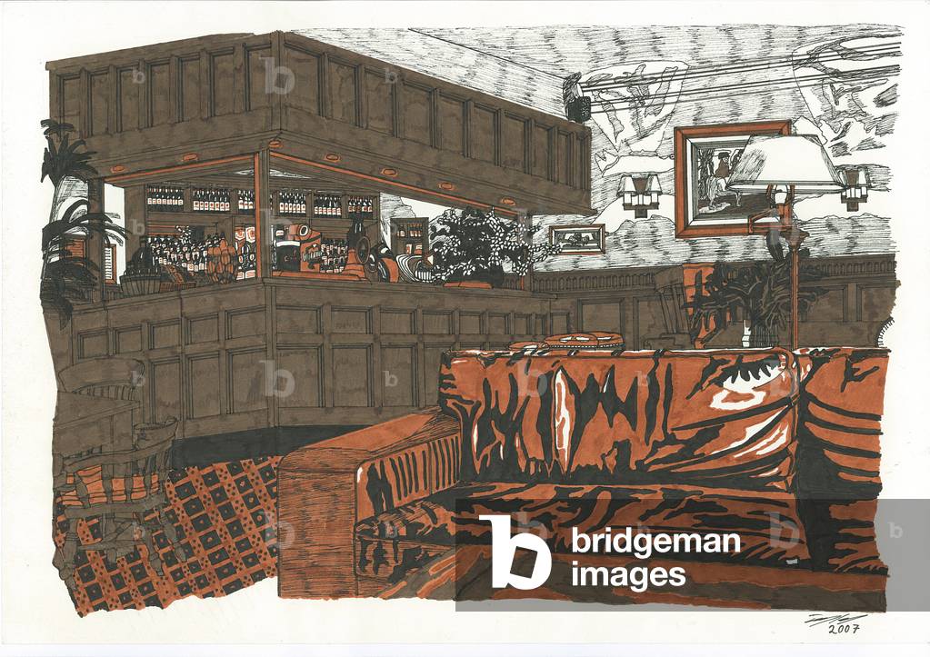 Bar at The Angel, 2007 (pen and ink on paper)