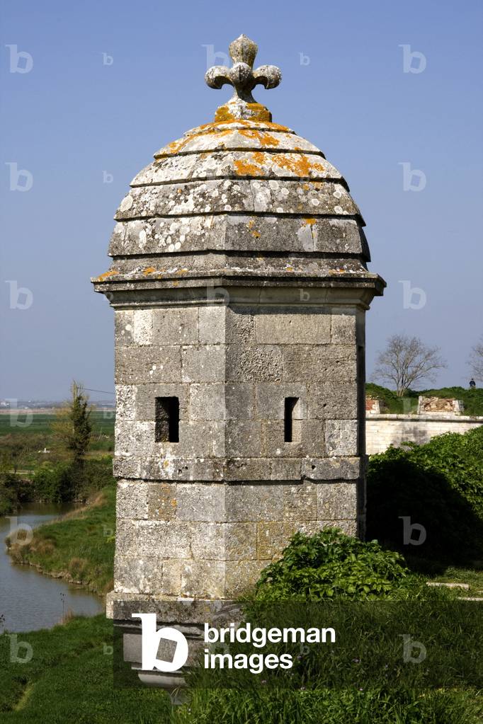 France, Poitou Charentes province, Department of Charente Maritime (17), Brouage. Town of Brouage, famous for its military citadel designed by Sebastien Le Prestre, Marquis de Vauban (1633-1707), with towers, high walls offering view on the swamps. Samuel Champlain (1567-1635) who created Quebec city in Canada was born in Brouage. Photography Florent Lamontagne