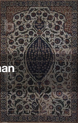 Panel of tiles with tchi cloud pattern surrounding a central motif of a wild rose bush, from the exterior of the entrance porch to the Mausoleum of Salim II, Osmanli Sultan of Turkey, designed by the architect Sinan, in the precinct of Haghia Sophia, Iznik, Istanbul, c.1577 (ceramic tiles)