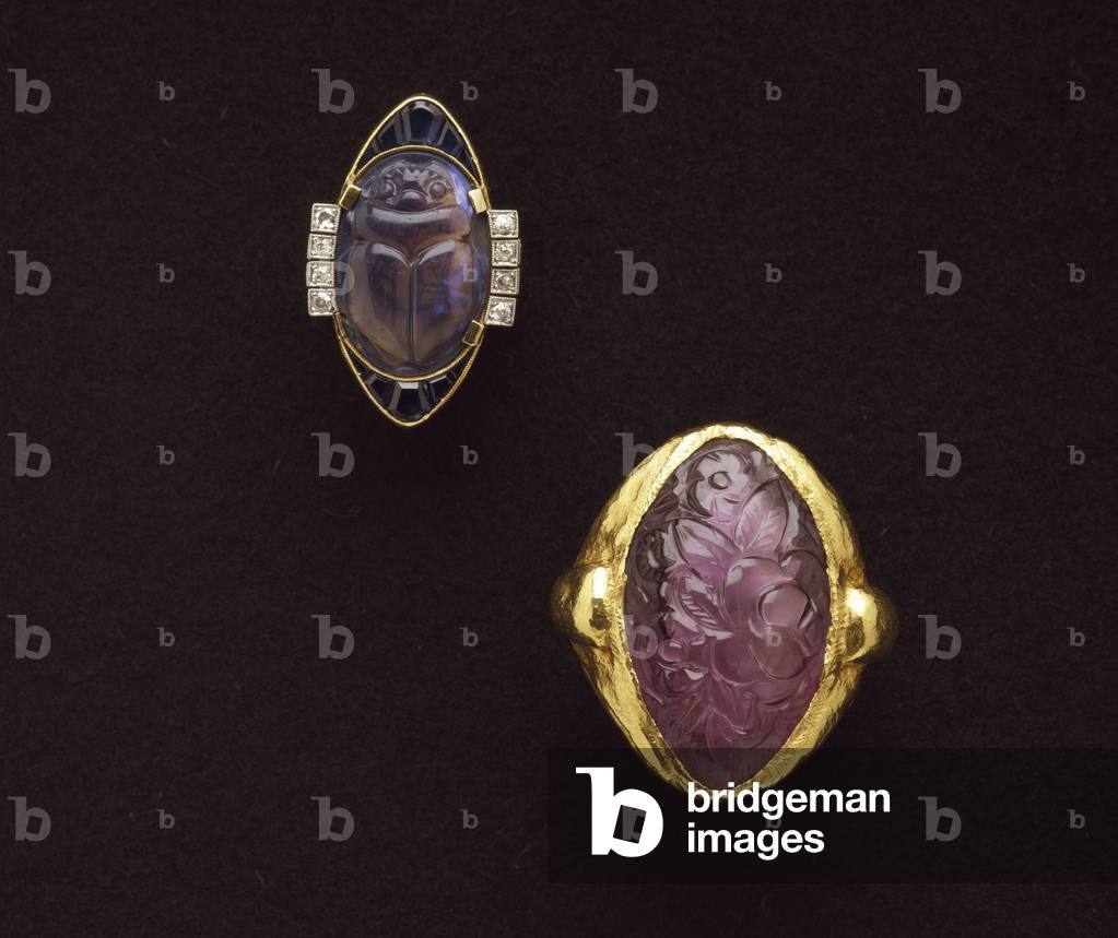 Art Nouveau: two gold rings and precious stones. Workshop Templar. 1900 Parma, private collection