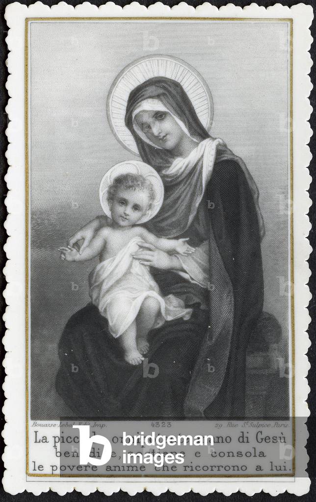 Pious image: Jesus as a child in the arms of his mother Mary (engraving)