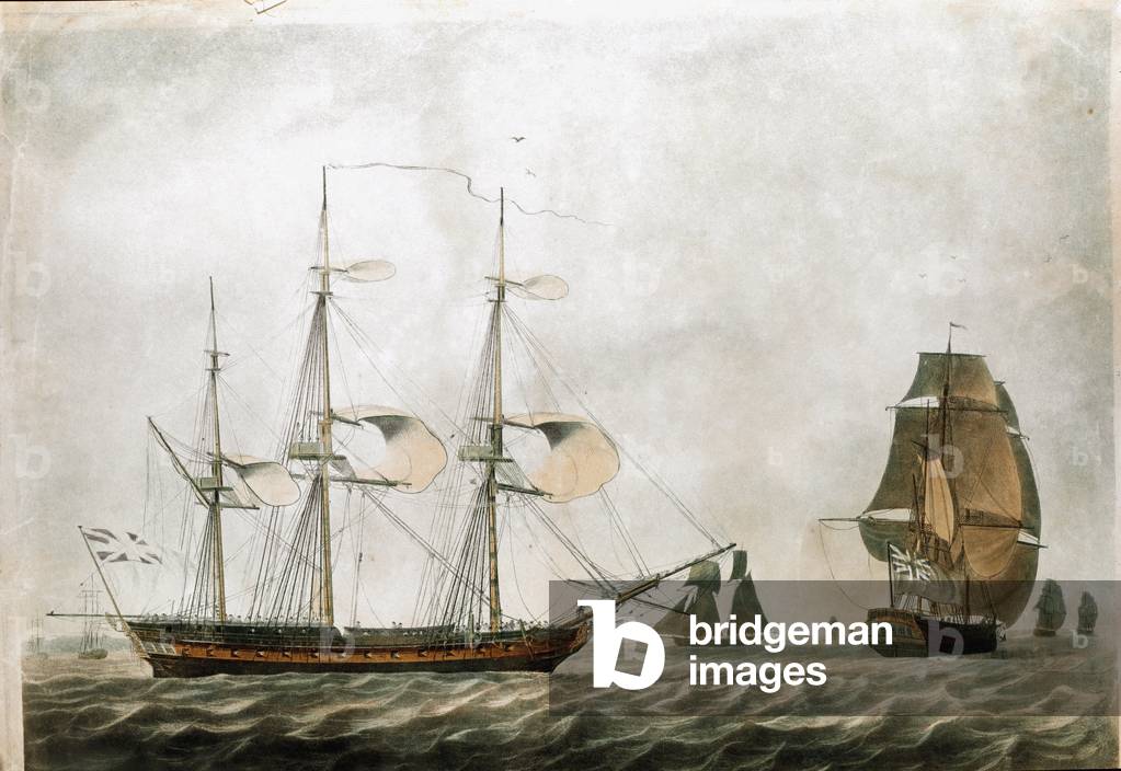 Fregata britannica nel XVIII secolo (stampa del XIX secolo)