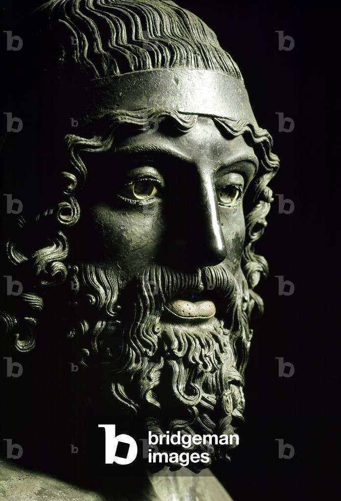 Greek antiquite: bronze statue of warriors called Riace bronzes. Statue A. Detail. 460 BC. Sun 2,05 m Reggio Calabria, Museo Nazionale