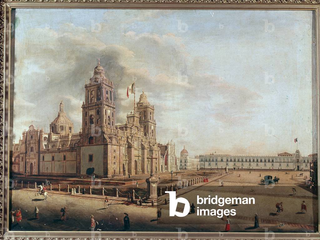 View of the Metropolitan Cathedral and the National Palace, Mexico City, Mexico Painting by Pedro Gualdi (1809-1857) Mexico City, Historical National Museum, Chapultepec Castle