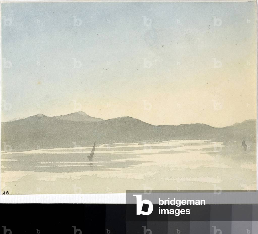 Veduta di un lago all'alba (Acquerello, c.1825)