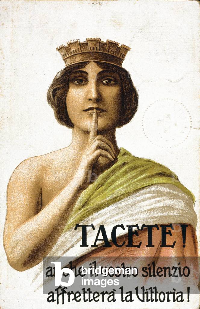 First World War: allegory of Italy avoiding enemy espionage, 1916 (poster)