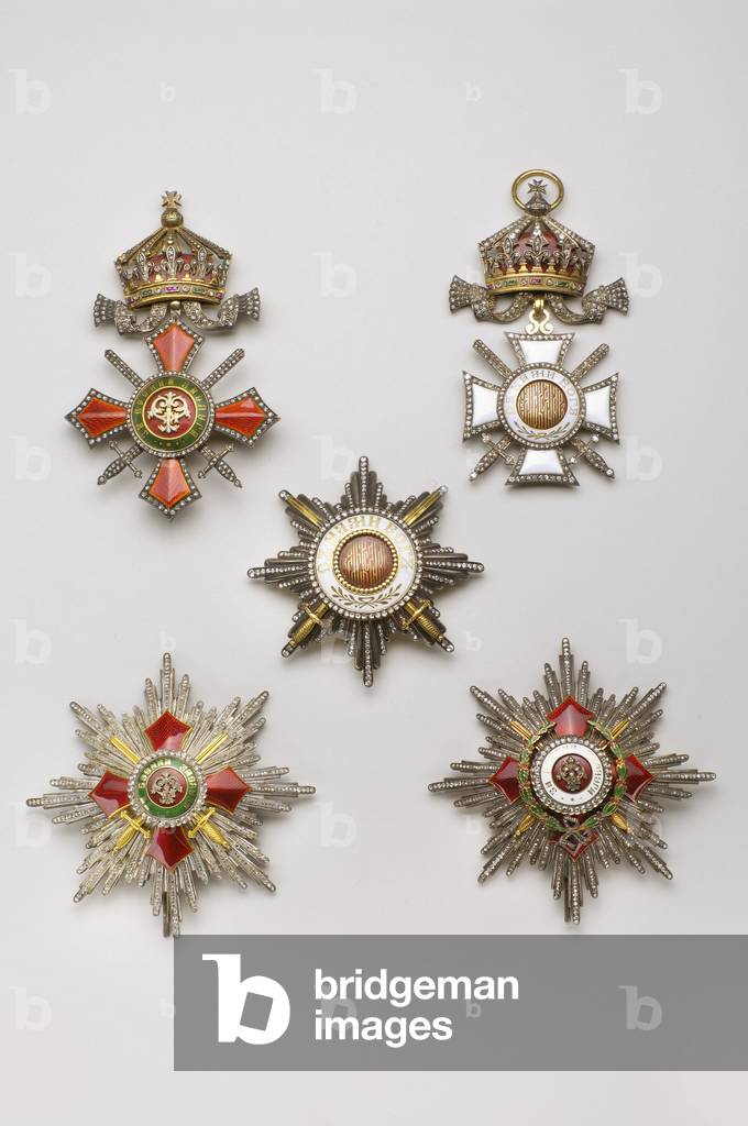Order of St. Alexander (Bulgaria): Insignia of great cross, beginning 20th century - 1st class badge (grand cross),  late 19th century -  2nd class plate (Grand Officer), end of the 19th century - plate of the Order's large cross, beginning of the 20th century - Large Cross plate War Decoration, 1916