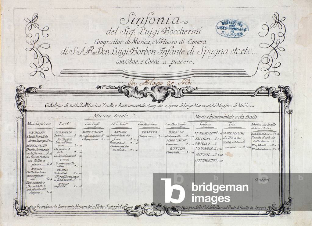 Prima pagina della partitura della Sesta Sinfonia di Luigi Boccherini