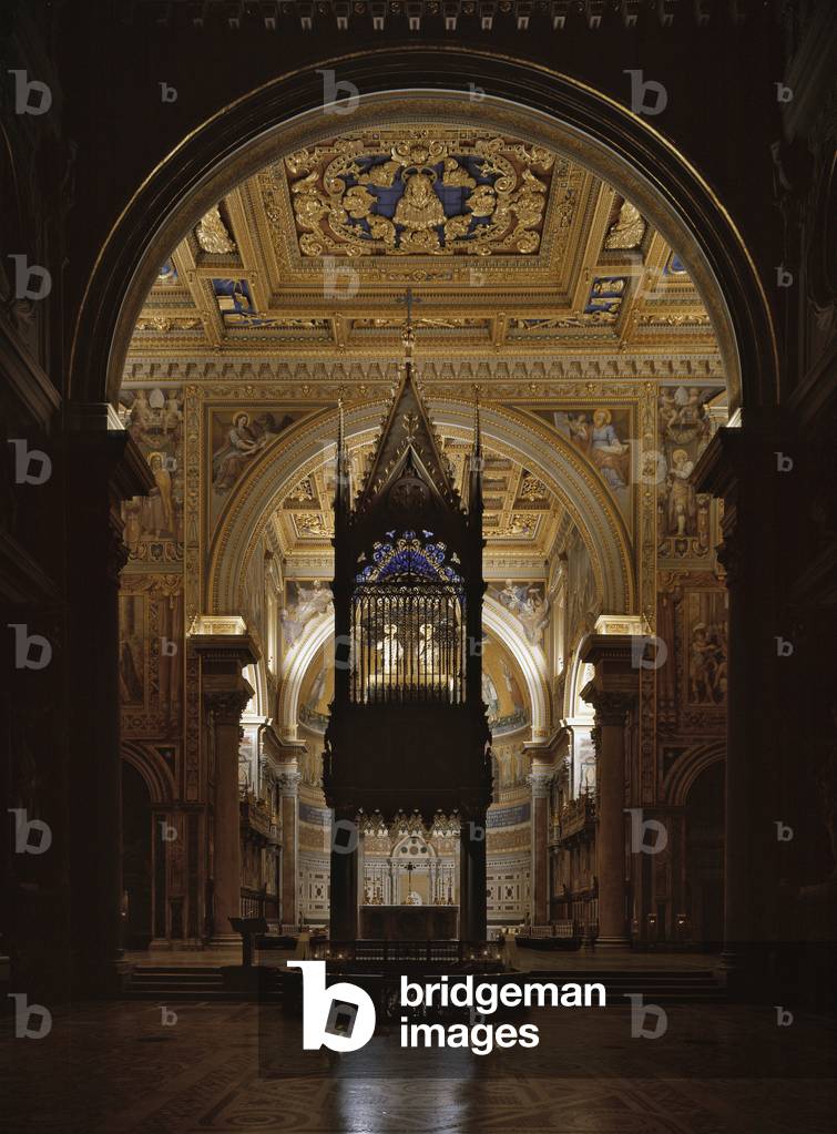 View of the canopy of the Basilica of St. John's Lateran (St. John's Laterano or San Giovanni in Laterano), realized by the architect Giovanni di Stefano, 1367 (14th-century Gothic baldacchino by Giovanni di Stefano, 1367 Archbasilica of St John Lateran, Rome)