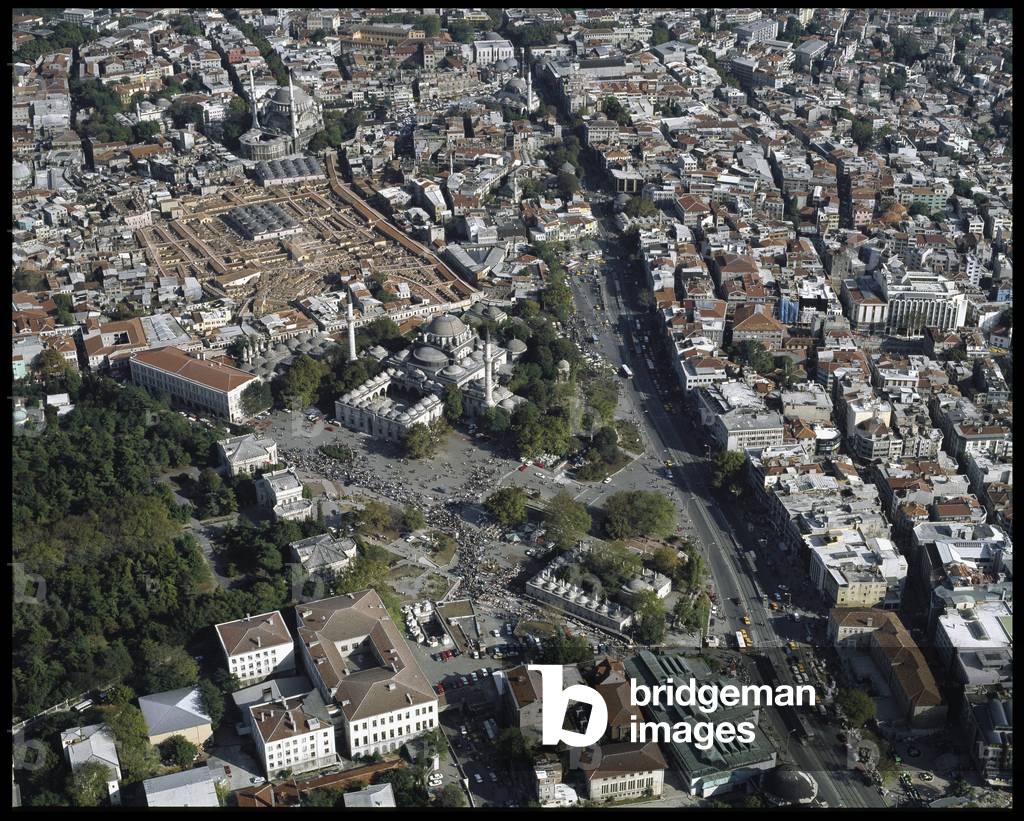Aerial view of the City, Bayezid Mosquee, Great Bazaar in the old part of the city. (Photography)